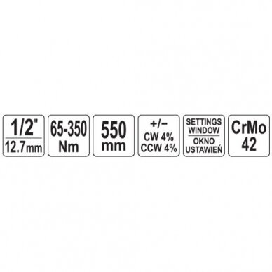 Dinamometrinis raktas su skale 12,5mm. (1/2") 65 - 350Nm. 4 Dinamometrinis raktas su skale 12,5mm. (1/2") 65 - 350Nm. 4