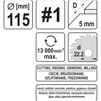 Diskas/freza medžiui 115mm, No1 4 Diskas/freza medžiui 115mm, No1 4