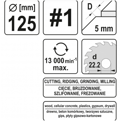 Diskas/freza medžiui 125mm, No1 4 Diskas/freza medžiui 125mm, No1 4