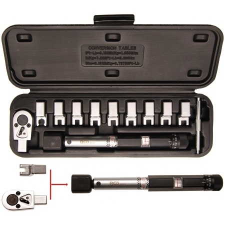 Dinamometrinis raktas 1/4" stipinams 3-19 Nm, su skale ir keičiamais antgaliais 1 Dinamometrinis raktas 1/4" stipinams 3-19 Nm, su skale ir keičiamais antgaliais 1