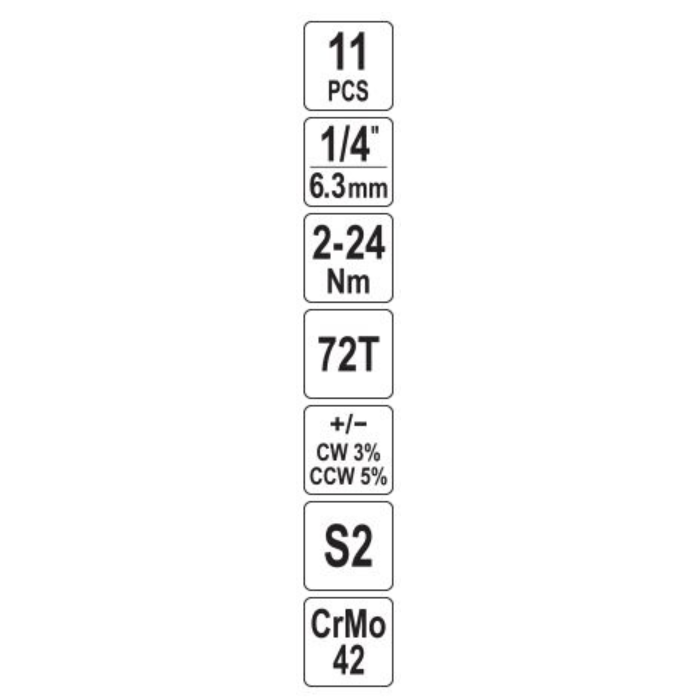 Dinamometrinis raktas su antgaliais  1/4"  2-24 Nm. 11 vnt  S2  3