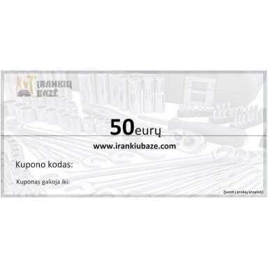Dovanų kuponas 50 eurų vertės.