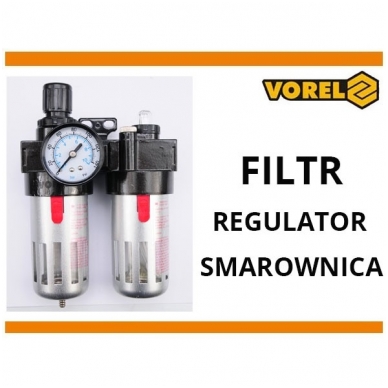 Drėgmės surinkėjas, reguliatorius su manometru ir tepaline 1/2" 8 Drėgmės surinkėjas, reguliatorius su manometru ir tepaline 1/2" 8