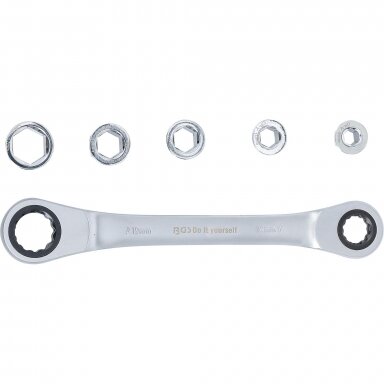 Dvipusis terkšlinis veržliaraktis su adapterių rinkiniu 8 - 19mm. 6vnt.