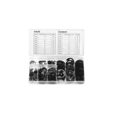 E-klipsų asortimentas viršutiniai 1,5 - 22 mm. 300 vnt. 1