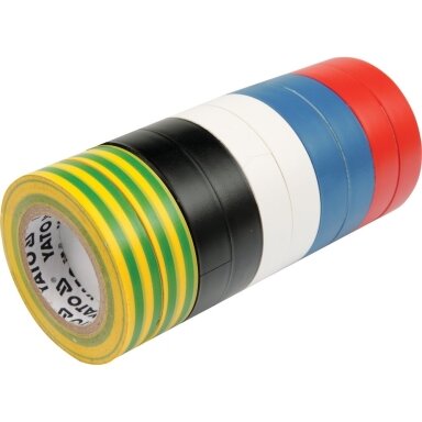 Izoliacinių įvairiaspalvių juostų rinkinys 10 vnt: 19mmx20mx0,13mm Izoliacinių įvairiaspalvių juostų rinkinys 10 vnt: 19mmx20mx0,13mm