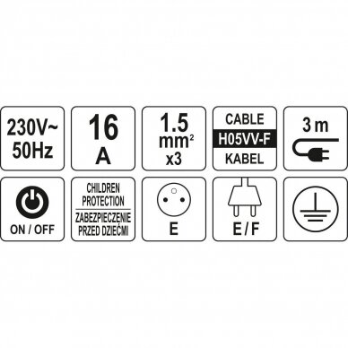 Elektrinis ilgintuvas 3 lizdai 3m. 1,5mm². 3