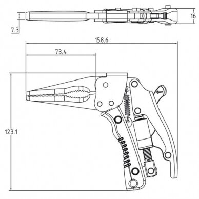 Fiksuojamos replės pistoleto tipo, ilgu snapu 170mm. 4 Fiksuojamos replės pistoleto tipo, ilgu snapu 170mm. 4