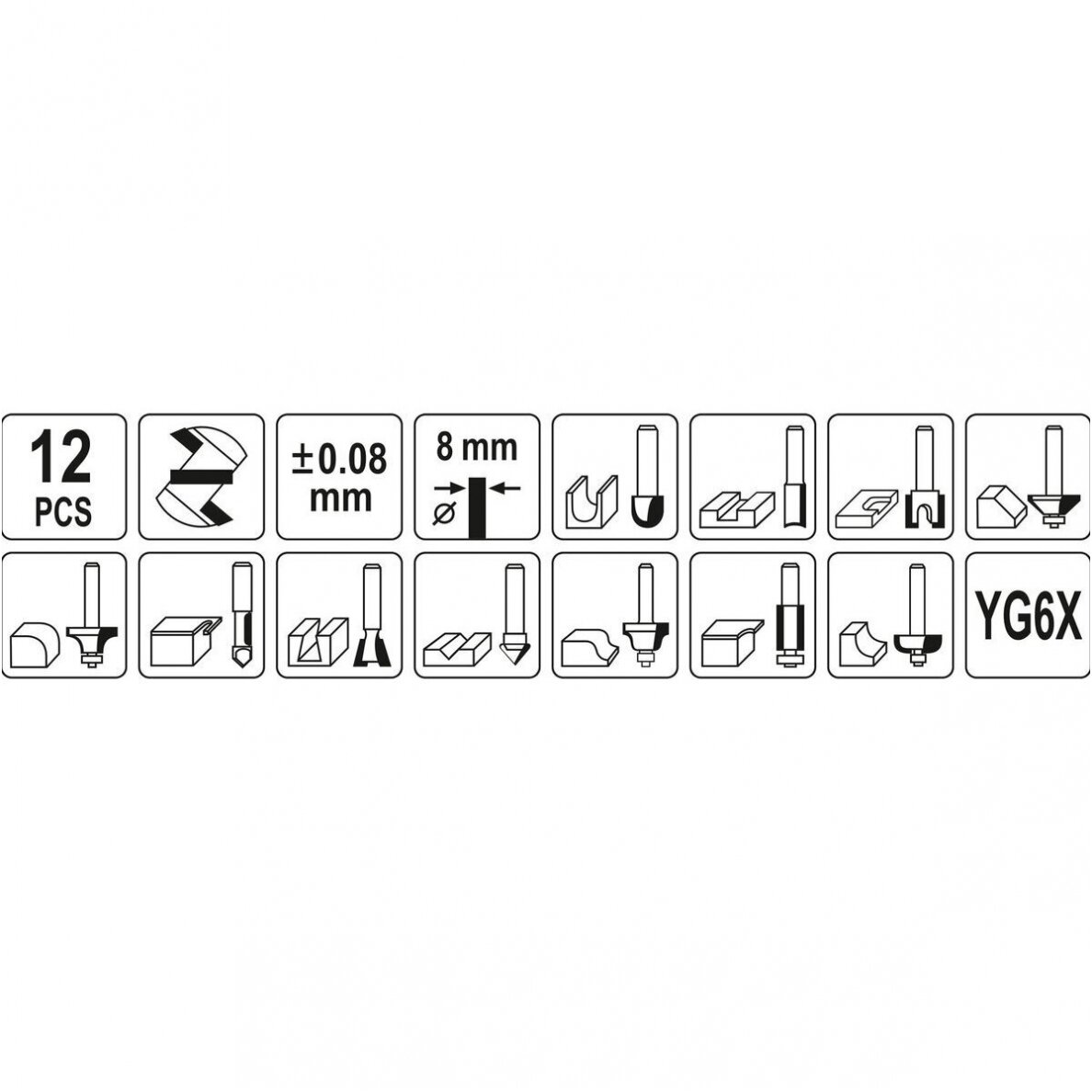 Frezų medžiui rinkinys 12 vnt. 3 Frezų medžiui rinkinys 12 vnt. 3