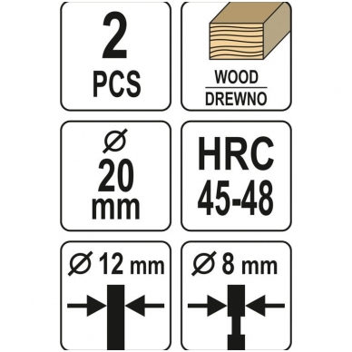 Freza - kamštinis grąžtas medžiui 20mm. 2 vnt. 4 Freza - kamštinis grąžtas medžiui 20mm. 2 vnt. 4