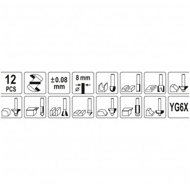 Frezų medžiui rinkinys 12 vnt. 3 Frezų medžiui rinkinys 12 vnt. 3