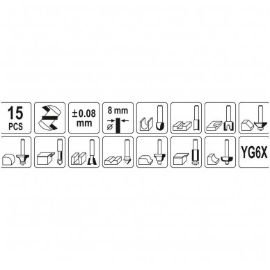 Frezų medžiui rinkinys 15vnt. 3 Frezų medžiui rinkinys 15vnt. 3