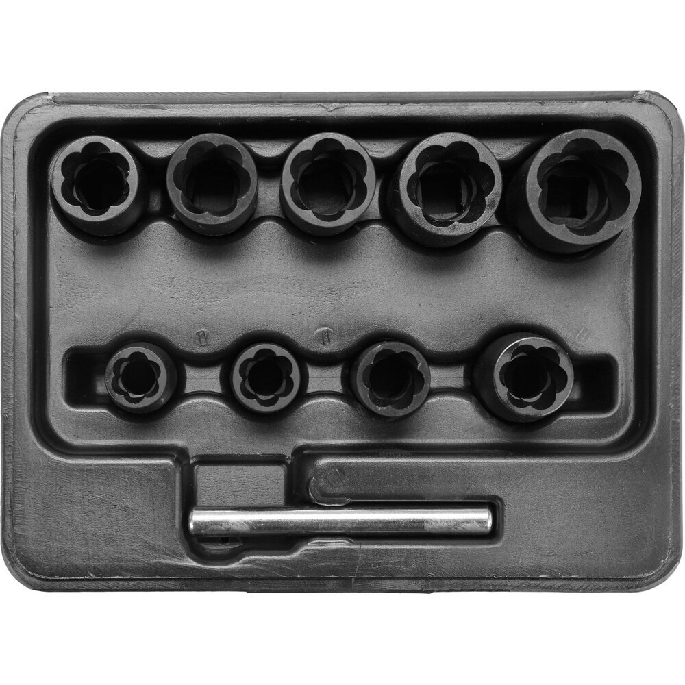 Galvučių rinkinys sugadintiems varžtams 9-19 mm. 10 vnt. Galvučių rinkinys sugadintiems varžtams 9-19 mm. 10 vnt.