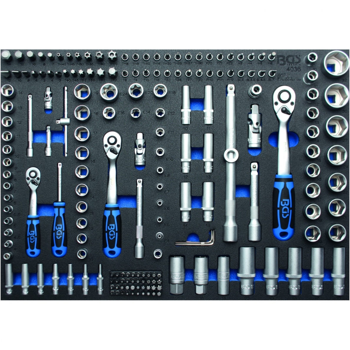 Galvučių ir raktų rinkinys 1/4"+3/8"+1/2", 192vnt. su padėklu į spintelę 3/3