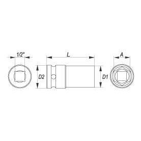 Galvutė smūginė ilga 1/2", 23mm. 1 Galvutė smūginė ilga 1/2", 23mm. 1