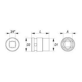 Galvutė smūginė šešiakampė (3/4") 43mm. 1 Galvutė smūginė šešiakampė (3/4") 43mm. 1