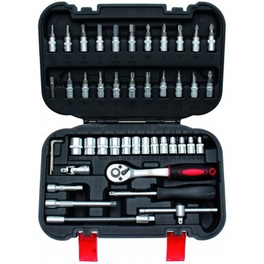 Galvučių su terkšle rinkinys 1/4", 46vnt. Galvučių su terkšle rinkinys 1/4", 46vnt.