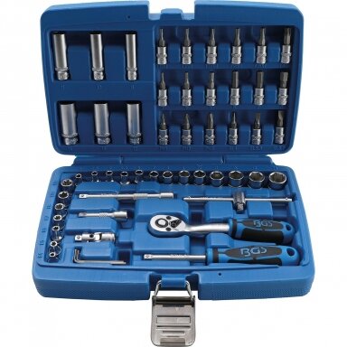 Galvučių su terkšle rinkinys 1/4", 52vnt. Galvučių su terkšle rinkinys 1/4", 52vnt.