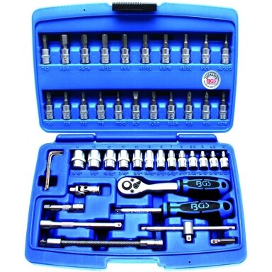 Galvučių su terkšle rinkinys, coliniai dydžiai, 1/4", 46 dalių, Galvučių su terkšle rinkinys, coliniai dydžiai, 1/4", 46 dalių,