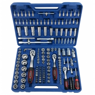 Galvučių ir raktų rinkinys 1/4"+3/8"+1/2", 171 vnt 1 Galvučių ir raktų rinkinys 1/4"+3/8"+1/2", 171 vnt 1