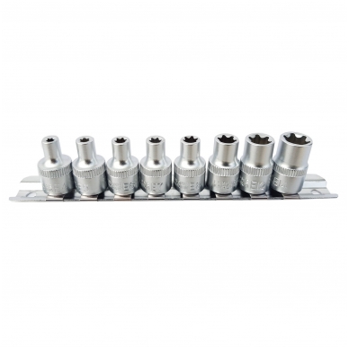 Galvučių rinkinys E-Tipas 10 mm (3/8") - E4 - E14 - 8 vnt. Galvučių rinkinys E-Tipas 10 mm (3/8") - E4 - E14 - 8 vnt.