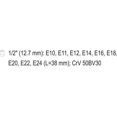 Galvučių rinkinys E-tipas 12,5 mm. E10 - E24 9vnt. 4