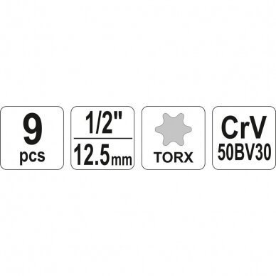 Galvučių rinkinys E-tipas 12,5 mm. E10 - E24 9vnt. 4 Galvučių rinkinys E-tipas 12,5 mm. E10 - E24 9vnt. 4