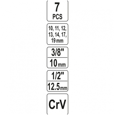 Galvučių rinkinys su išpjova (3/8") 10 - 19mm. 6vnt. 3 Galvučių rinkinys su išpjova (3/8") 10 - 19mm. 6vnt. 3