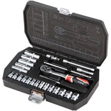 Galvučių su terkšle rinkinys 1/4", 25vnt 1 Galvučių su terkšle rinkinys 1/4", 25vnt 1