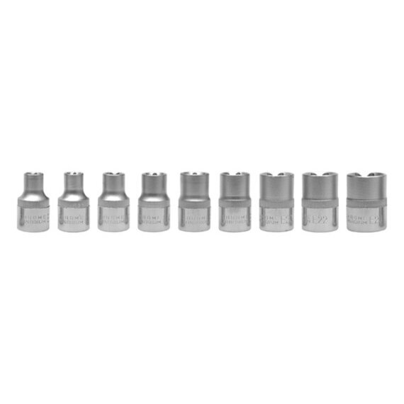 Galvučių rinkinys E-tipas 12,5 mm. E10 - E24 9vnt. Galvučių rinkinys E-tipas 12,5 mm. E10 - E24 9vnt.