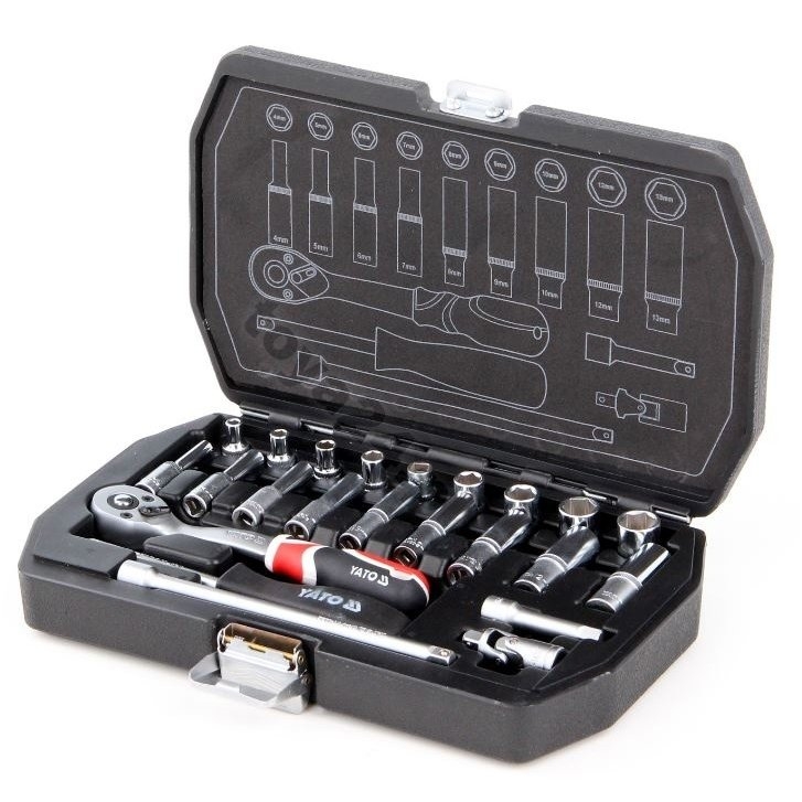 Galvučių su terkšle rinkinys 1/4", 23 vnt. 2