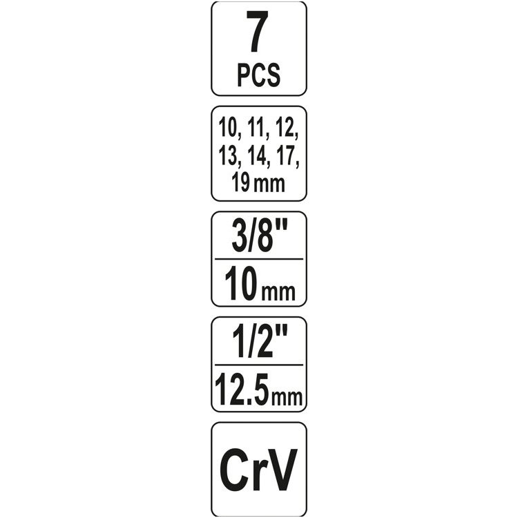 Galvučių rinkinys su išpjova (3/8") 10 - 19mm. 6vnt. 3