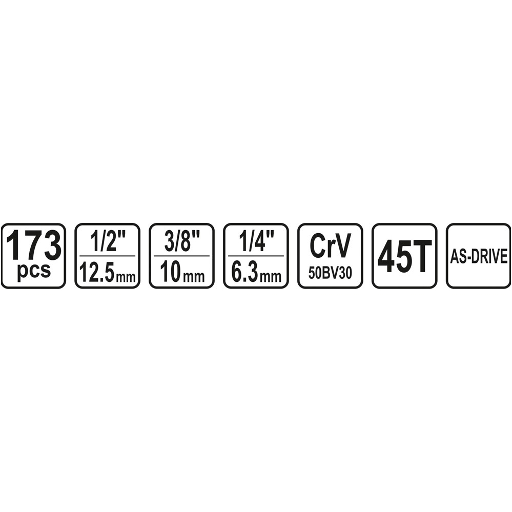 Galvučių ir raktų komplektas 173 vnt. 1/4" + 3/8" + 1/2" 4 Galvučių ir raktų komplektas 173 vnt. 1/4" + 3/8" + 1/2" 4