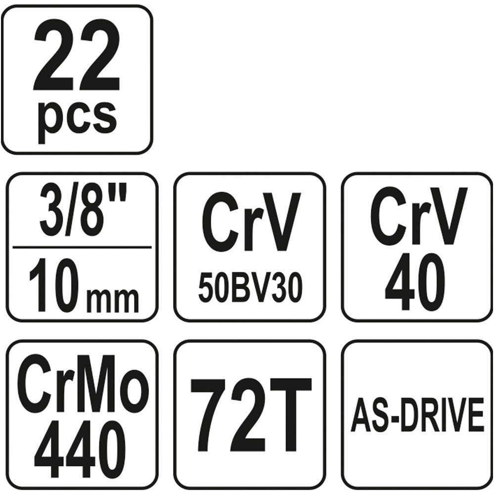 Galvučių ir raktų komplektas 22vnt. 3/8" 4