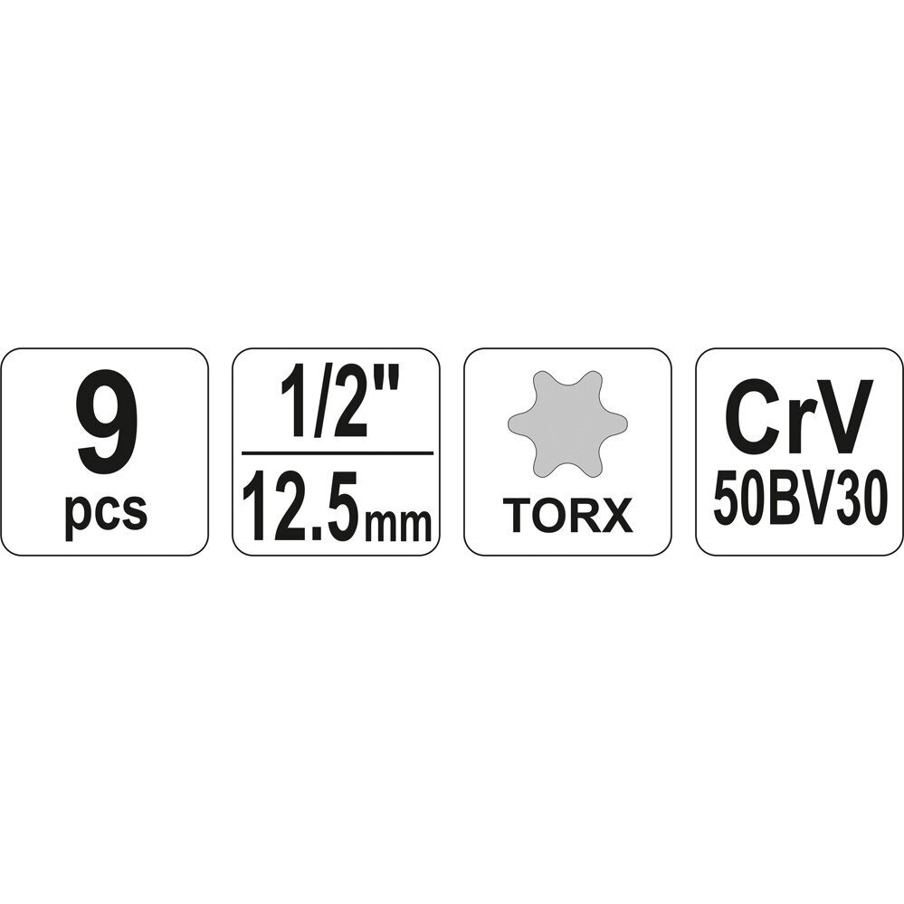 Galvučių rinkinys E-tipas 12,5 mm. E10 - E24 9vnt. 4 Galvučių rinkinys E-tipas 12,5 mm. E10 - E24 9vnt. 4
