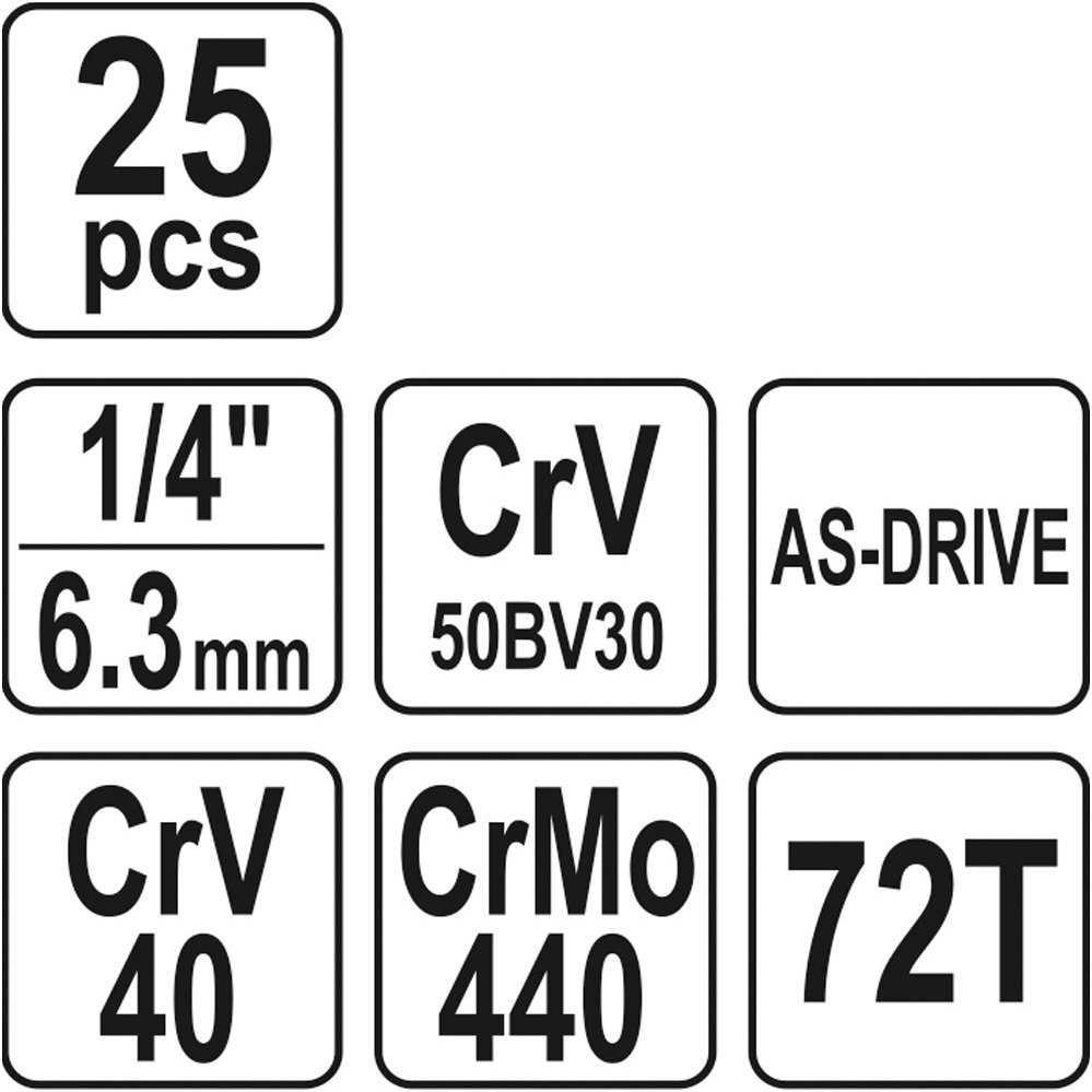 Galvučių su terkšle rinkinys 1/4", 25vnt 3 Galvučių su terkšle rinkinys 1/4", 25vnt 3