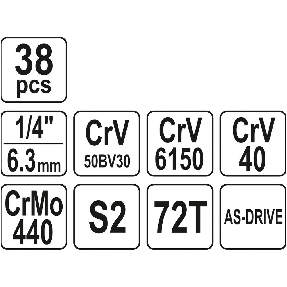 Galvučių su terkšle rinkinys 1/4", 38vnt. 4