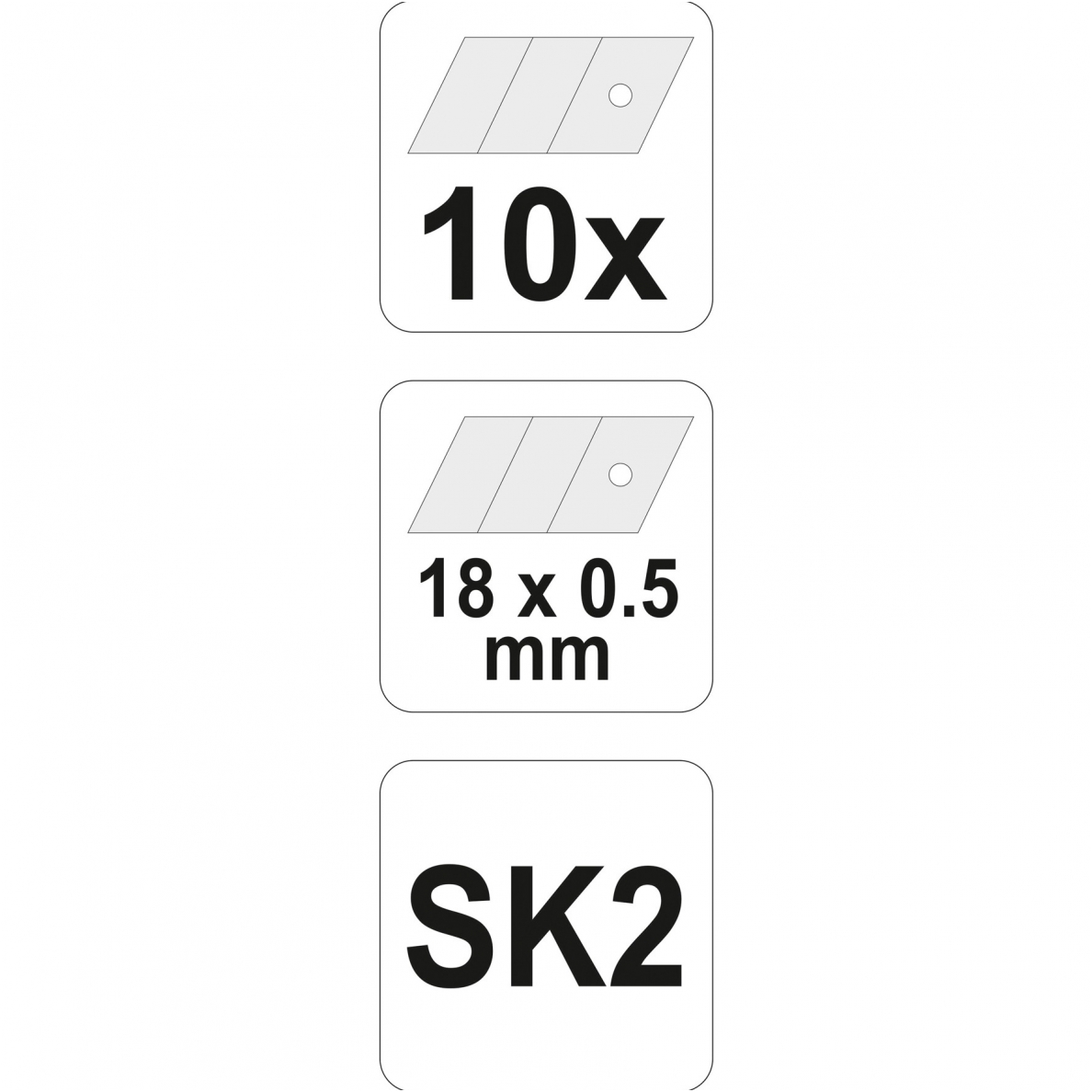 Geležtės peiliukams 18mm, SK2 plienas, 10vnt "Yato" 4 Geležtės peiliukams 18mm, SK2 plienas, 10vnt "Yato" 4