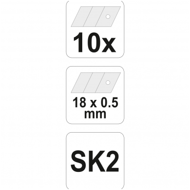 Geležtės peiliukams 18mm, SK2 plienas, 10vnt "Yato" 4 Geležtės peiliukams 18mm, SK2 plienas, 10vnt "Yato" 4