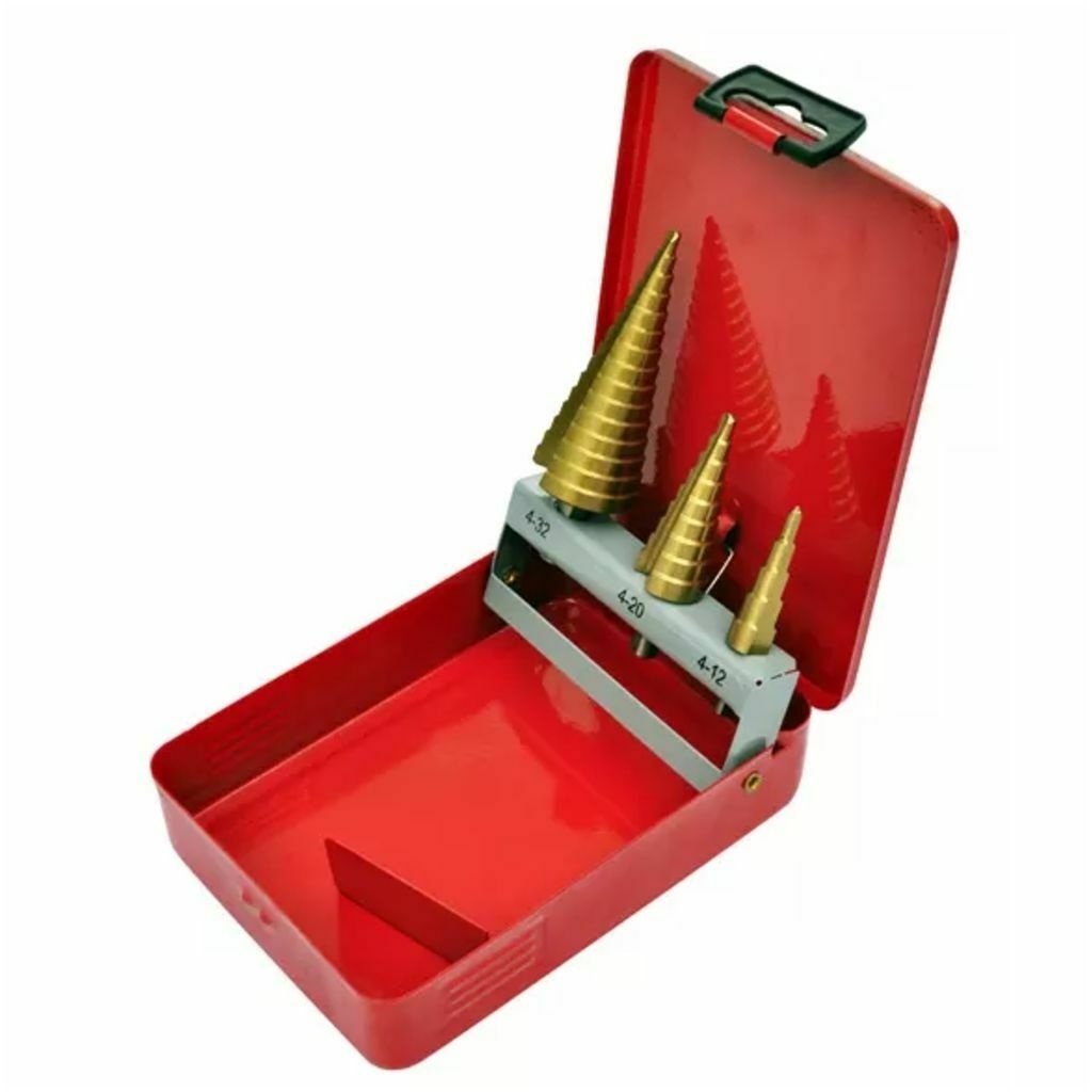 Grąžtai skylės (pa)platinimui pakopiniai 4-32mm. 3vnt. 1 Grąžtai skylės (pa)platinimui pakopiniai 4-32mm. 3vnt. 1