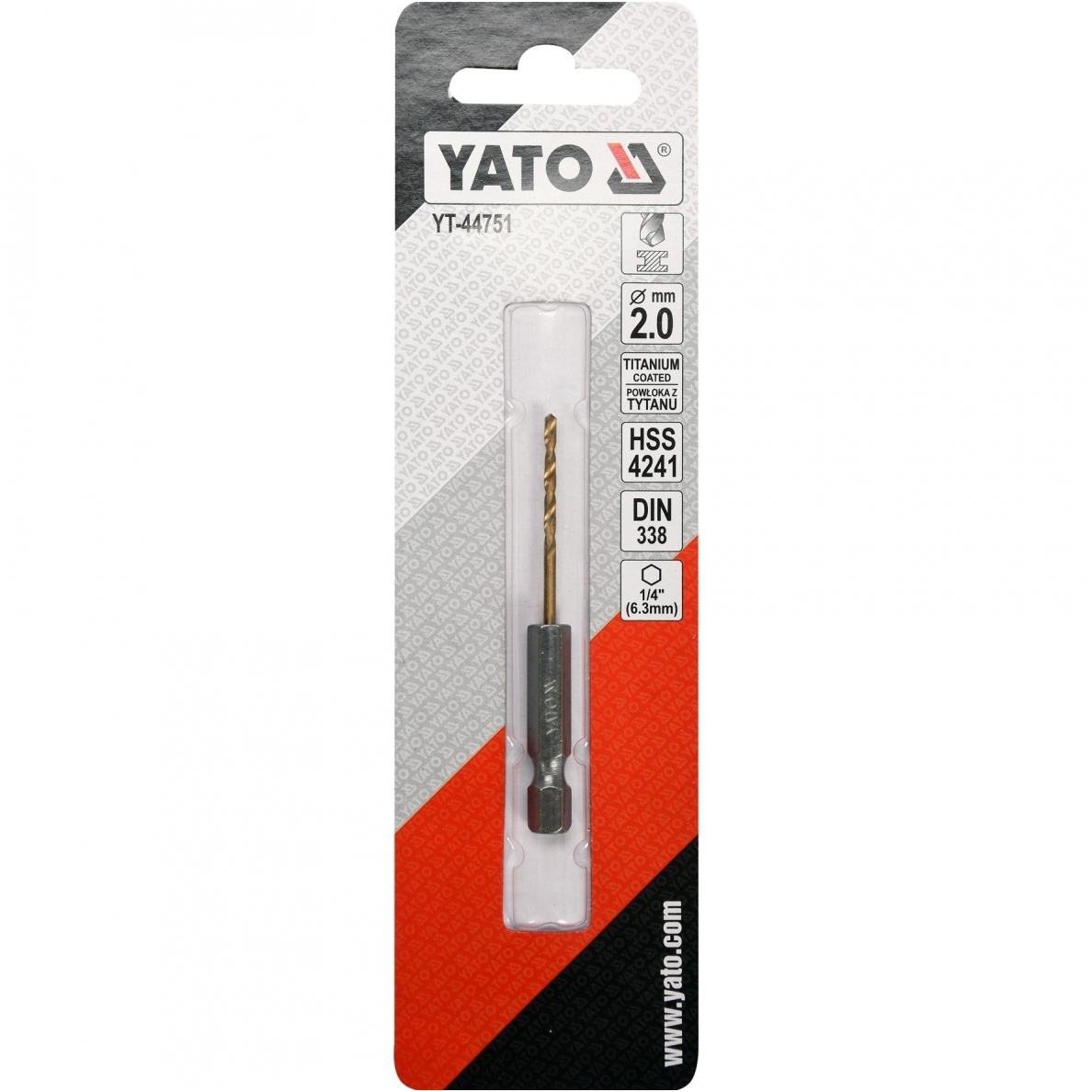 Grąžtas metalui su Hex 6.3 mm  galu HSS-TiN  2.0 mm 2