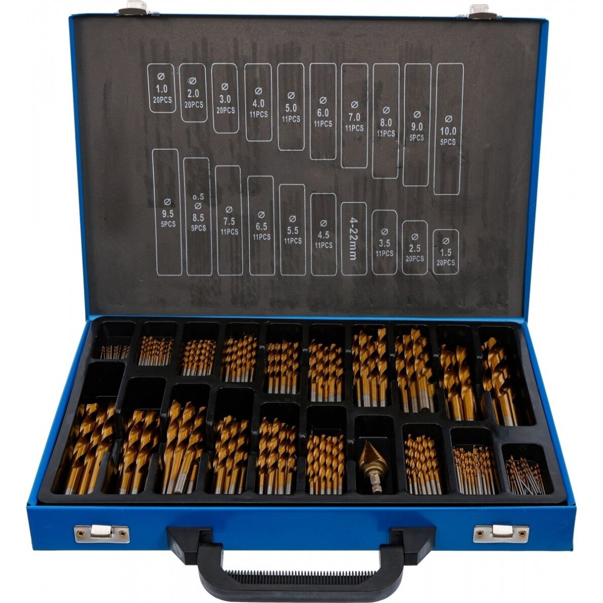 Grąžtų rinkinys HSS titano nitridas 1 - 10 mm. 231 vnt. 1 Grąžtų rinkinys HSS titano nitridas 1 - 10 mm. 231 vnt. 1