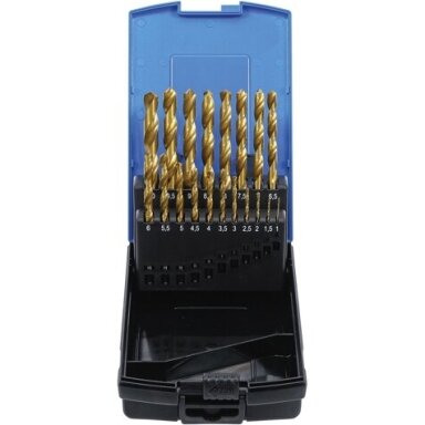 Grąžtų metalui rinkinys dengtų titanu, 19vnt. HSS, 1-10mm. Grąžtų metalui rinkinys dengtų titanu, 19vnt. HSS, 1-10mm.
