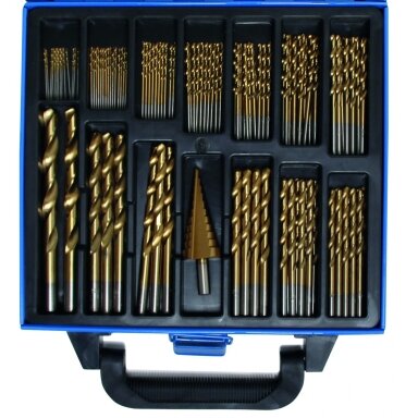 Grąžtų rinkinys metalui 1-10mm. dengti titanu 119vnt. Grąžtų rinkinys metalui 1-10mm. dengti titanu 119vnt.