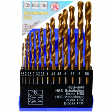 Grąžtai metalui HSS 1,5-6,5mm. 13vnt. 3 Grąžtai metalui HSS 1,5-6,5mm. 13vnt. 3