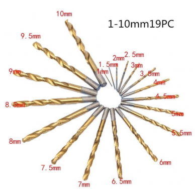 Grąžtų metalui rinkinys, HSS TIN. 1-10mm. 19vnt. 1 Grąžtų metalui rinkinys, HSS TIN. 1-10mm. 19vnt. 1