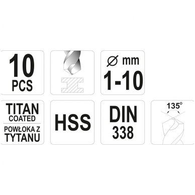 Grąžtų metalui rinkinys HSS-Titan 10vnt. 1-10mm. 1 Grąžtų metalui rinkinys HSS-Titan 10vnt. 1-10mm. 1