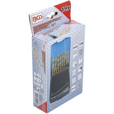 Grąžtų rinkinys HSS G, titano nitridas 1 - 10mm. 19vnt. 5 Grąžtų rinkinys HSS G, titano nitridas 1 - 10mm. 19vnt. 5