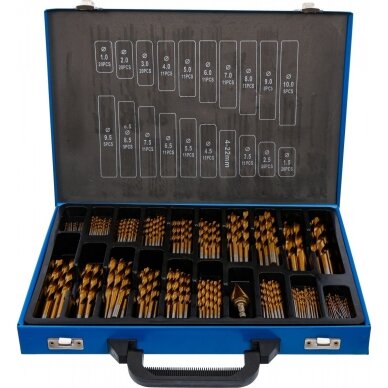 Grąžtų rinkinys HSS titano nitridas 1 - 10 mm. 231 vnt. 1