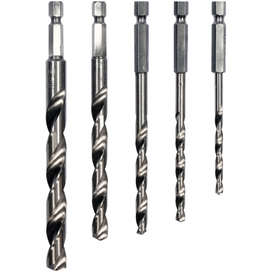 Grąžtų rinkinys metalui 4-10mm, 5vnt, 1/4" antgalis Grąžtų rinkinys metalui 4-10mm, 5vnt, 1/4" antgalis
